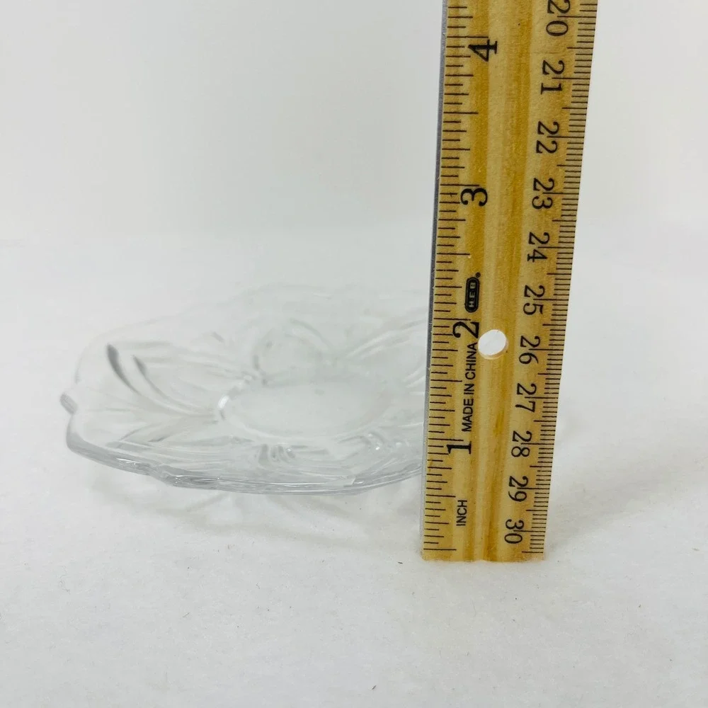 Soga Clear Pressed Glass Lotus Floral Scalloped Saucer Trinket Dish 5.25